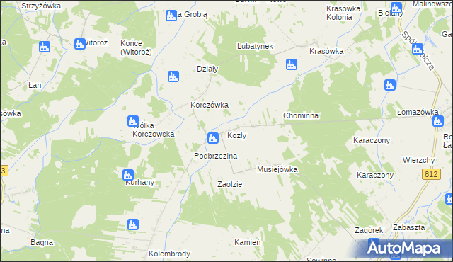 mapa Kozły gmina Łomazy, Kozły gmina Łomazy na mapie Targeo