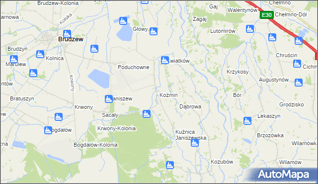 mapa Koźmin gmina Brudzew, Koźmin gmina Brudzew na mapie Targeo