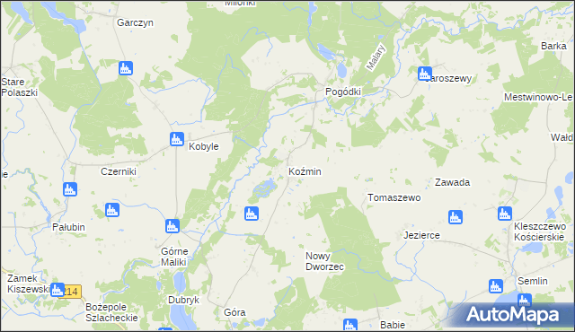 mapa Koźmin gmina Skarszewy, Koźmin gmina Skarszewy na mapie Targeo