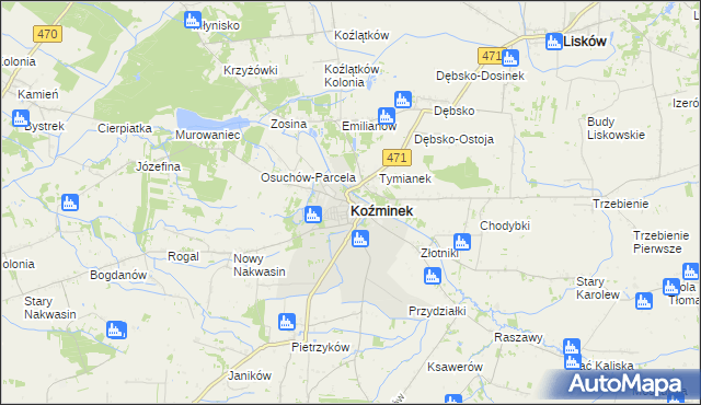mapa Koźminek powiat kaliski, Koźminek powiat kaliski na mapie Targeo