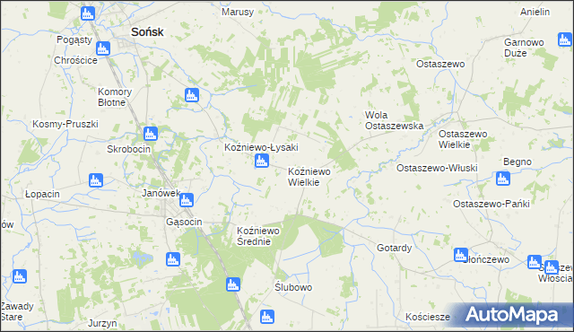 mapa Koźniewo Wielkie, Koźniewo Wielkie na mapie Targeo