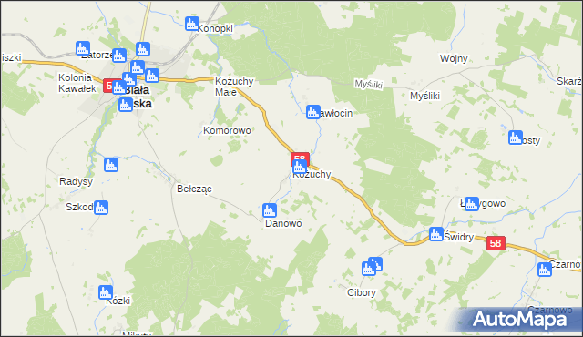 mapa Kożuchy, Kożuchy na mapie Targeo