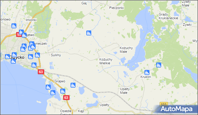 mapa Kożuchy Wielkie, Kożuchy Wielkie na mapie Targeo