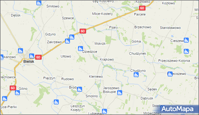 mapa Krajkowo gmina Drobin, Krajkowo gmina Drobin na mapie Targeo