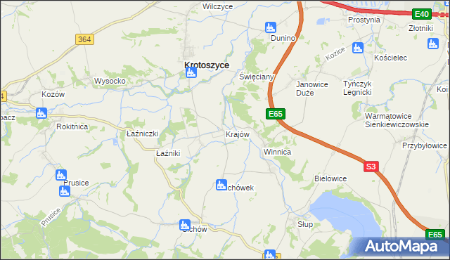 mapa Krajów gmina Krotoszyce, Krajów gmina Krotoszyce na mapie Targeo
