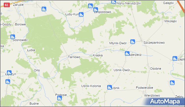 mapa Kraska gmina Miastkowo, Kraska gmina Miastkowo na mapie Targeo