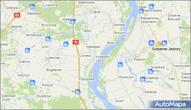 mapa Królewski Las gmina Góra Kalwaria, Królewski Las gmina Góra Kalwaria na mapie Targeo