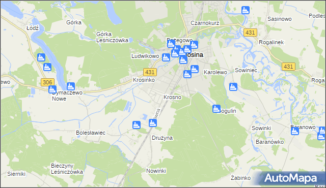 mapa Krosno gmina Mosina, Krosno gmina Mosina na mapie Targeo