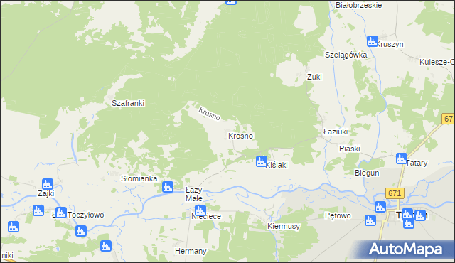 mapa Krosno gmina Tykocin, Krosno gmina Tykocin na mapie Targeo
