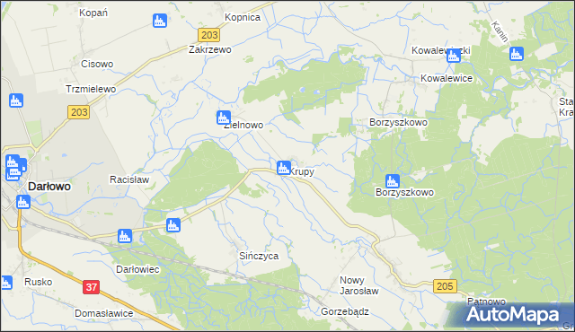 mapa Krupy gmina Darłowo, Krupy gmina Darłowo na mapie Targeo