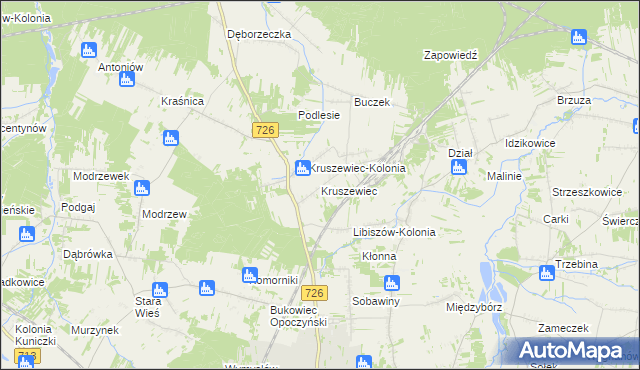 mapa Kruszewiec gmina Opoczno, Kruszewiec gmina Opoczno na mapie Targeo