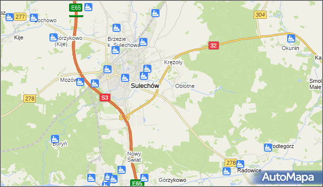 mapa Kruszyna gmina Sulechów, Kruszyna gmina Sulechów na mapie Targeo