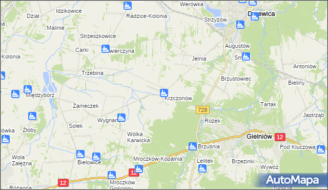 mapa Krzczonów gmina Drzewica, Krzczonów gmina Drzewica na mapie Targeo
