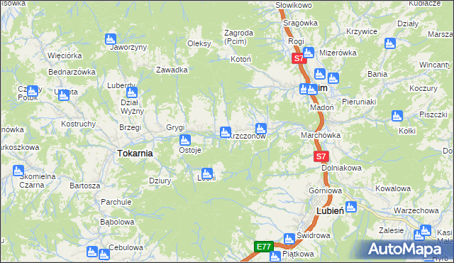 mapa Krzczonów gmina Tokarnia, Krzczonów gmina Tokarnia na mapie Targeo
