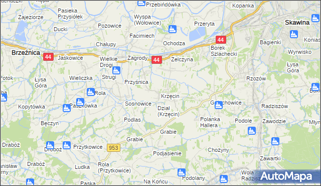 mapa Krzęcin gmina Skawina, Krzęcin gmina Skawina na mapie Targeo