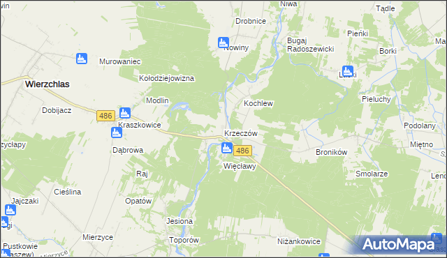 mapa Krzeczów gmina Wierzchlas, Krzeczów gmina Wierzchlas na mapie Targeo