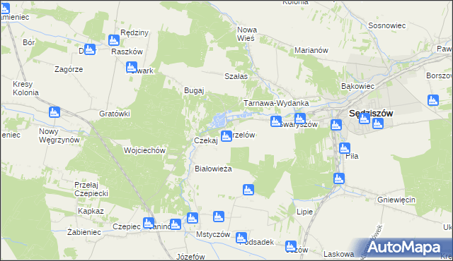 mapa Krzelów gmina Sędziszów, Krzelów gmina Sędziszów na mapie Targeo