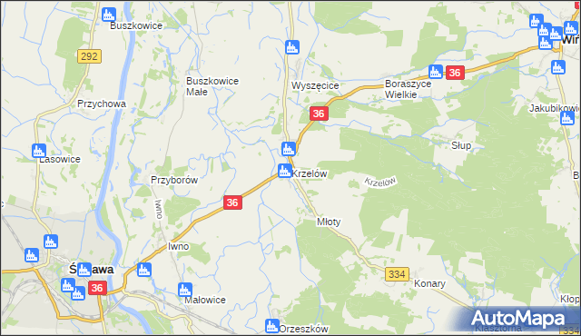 mapa Krzelów gmina Wińsko, Krzelów gmina Wińsko na mapie Targeo