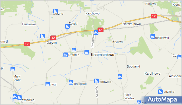 mapa Krzemieniewo powiat leszczyński, Krzemieniewo powiat leszczyński na mapie Targeo