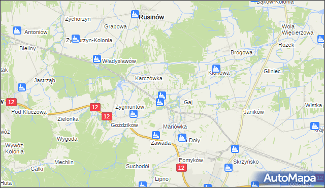 mapa Krzesławice gmina Rusinów, Krzesławice gmina Rusinów na mapie Targeo