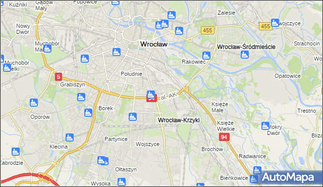 mapa Krzyki gmina Wrocław, Krzyki gmina Wrocław na mapie Targeo