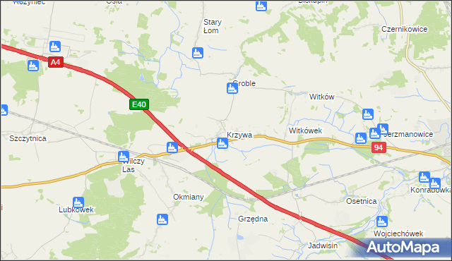 mapa Krzywa gmina Chojnów, Krzywa gmina Chojnów na mapie Targeo