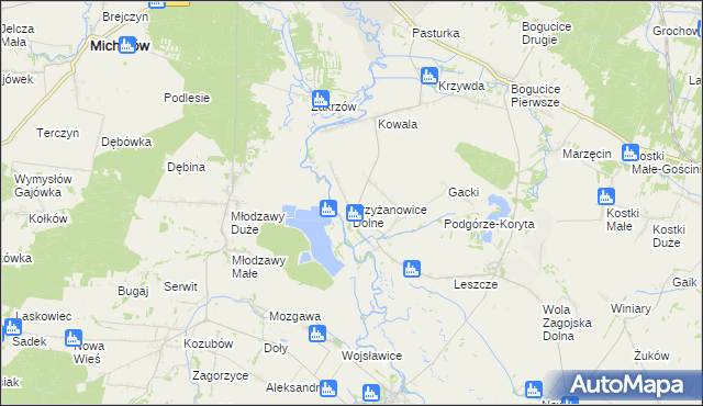 mapa Krzyżanowice Dolne, Krzyżanowice Dolne na mapie Targeo