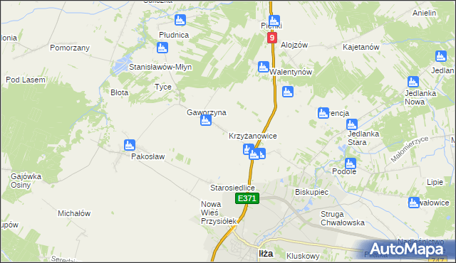 mapa Krzyżanowice gmina Iłża, Krzyżanowice gmina Iłża na mapie Targeo