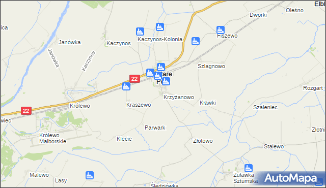 mapa Krzyżanowo gmina Stare Pole, Krzyżanowo gmina Stare Pole na mapie Targeo