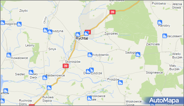 mapa Krzyżowniki gmina Rychtal, Krzyżowniki gmina Rychtal na mapie Targeo