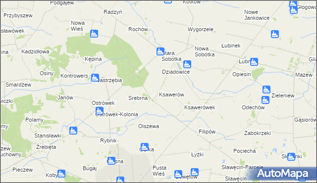 mapa Ksawerów gmina Grabów, Ksawerów gmina Grabów na mapie Targeo