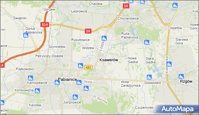 mapa Ksawerów powiat pabianicki, Ksawerów powiat pabianicki na mapie Targeo