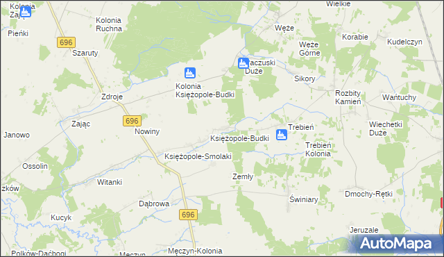 mapa Księżopole-Komory, Księżopole-Komory na mapie Targeo