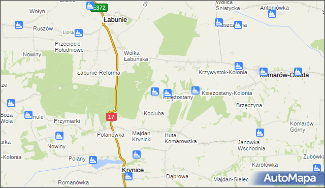 mapa Księżostany, Księżostany na mapie Targeo