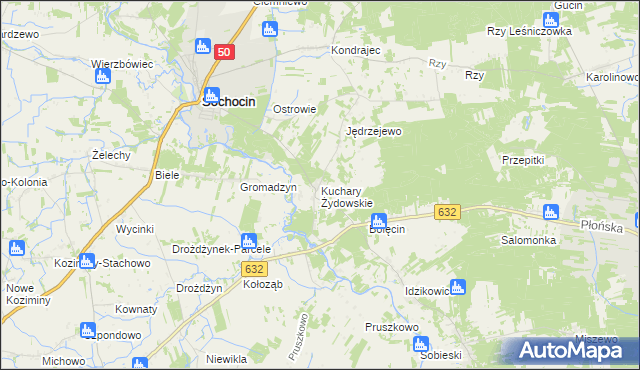 mapa Kuchary Żydowskie, Kuchary Żydowskie na mapie Targeo