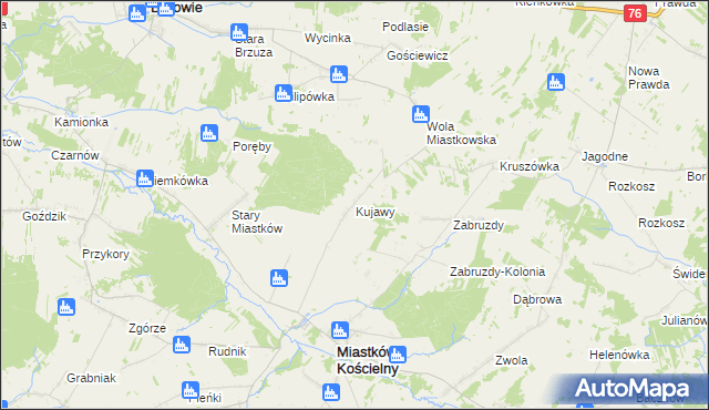 mapa Kujawy gmina Miastków Kościelny, Kujawy gmina Miastków Kościelny na mapie Targeo