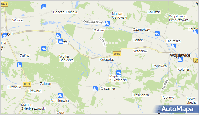 mapa Kukawka gmina Wojsławice, Kukawka gmina Wojsławice na mapie Targeo