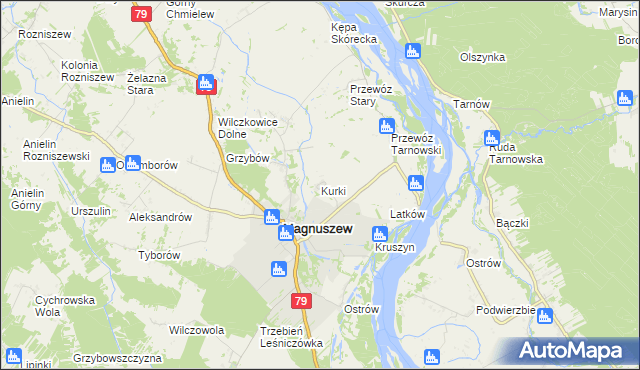 mapa Kurki gmina Magnuszew, Kurki gmina Magnuszew na mapie Targeo