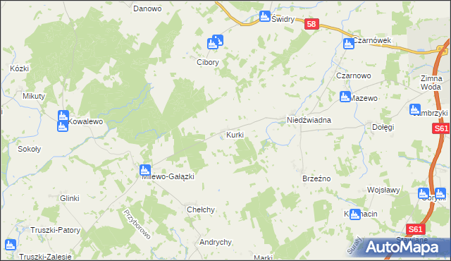 mapa Kurki gmina Szczuczyn, Kurki gmina Szczuczyn na mapie Targeo