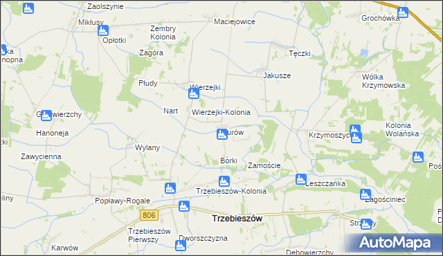 mapa Kurów gmina Trzebieszów, Kurów gmina Trzebieszów na mapie Targeo
