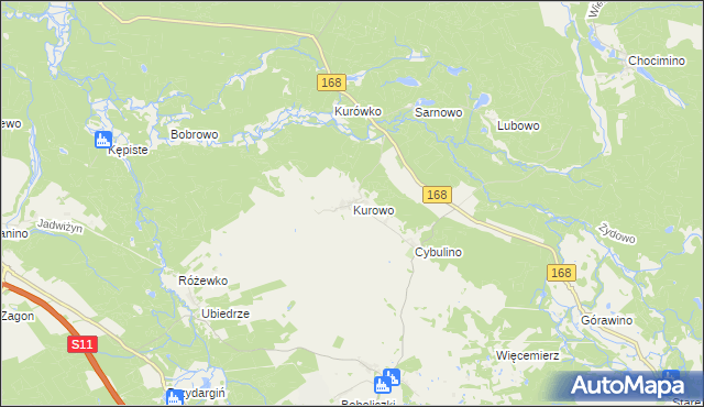 mapa Kurowo gmina Bobolice, Kurowo gmina Bobolice na mapie Targeo