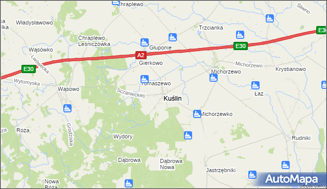 mapa Kuślin, Kuślin na mapie Targeo