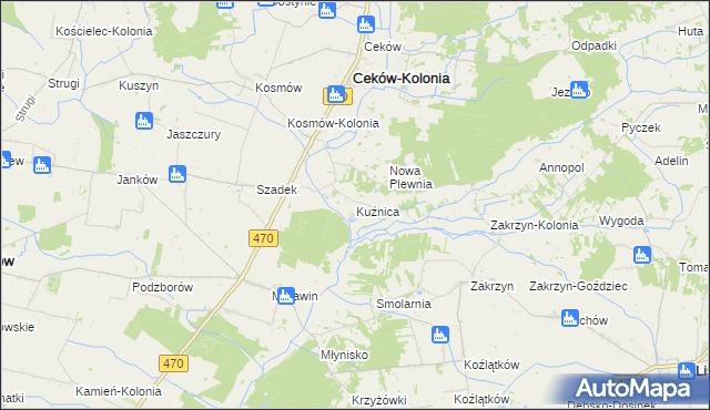 mapa Kuźnica gmina Ceków-Kolonia, Kuźnica gmina Ceków-Kolonia na mapie Targeo