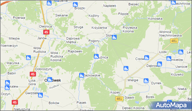 mapa Kuźnica gmina Ostrówek, Kuźnica gmina Ostrówek na mapie Targeo