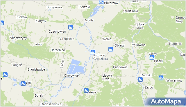 mapa Kuźnica Grodziska, Kuźnica Grodziska na mapie Targeo