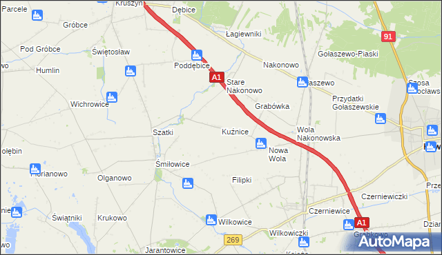 mapa Kuźnice gmina Choceń, Kuźnice gmina Choceń na mapie Targeo