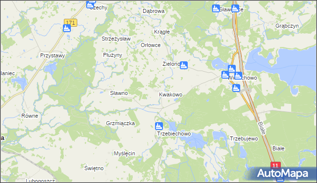 mapa Kwakowo gmina Szczecinek, Kwakowo gmina Szczecinek na mapie Targeo