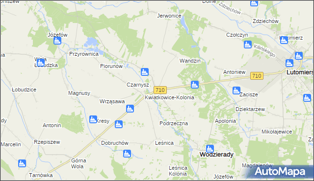 mapa Kwiatkowice gmina Wodzierady, Kwiatkowice gmina Wodzierady na mapie Targeo