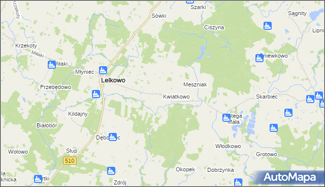 mapa Kwiatkowo gmina Lelkowo, Kwiatkowo gmina Lelkowo na mapie Targeo