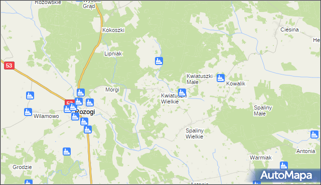 mapa Kwiatuszki Wielkie, Kwiatuszki Wielkie na mapie Targeo